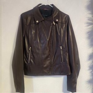 Tommy Hilfiger Cropped Women’s burgundy faux leather biker jacket- Medium